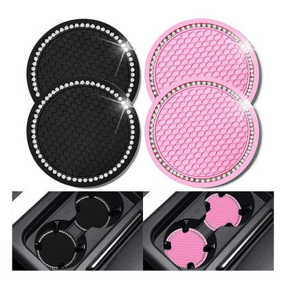 2pcs Car Pink Bling Rhinestone Cup Holder Insert Coaster Interior Accessories