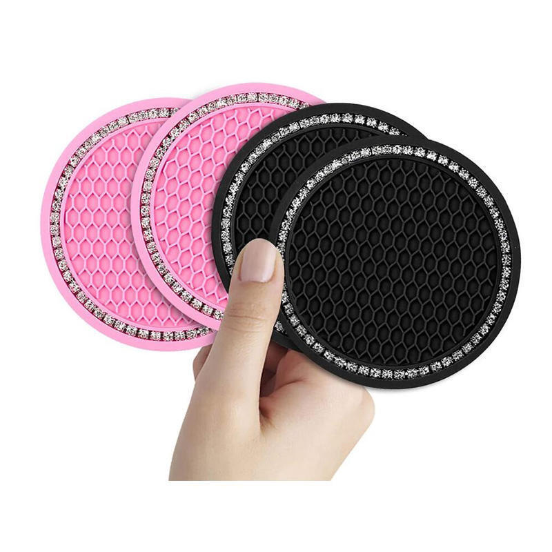 2pcs Car Pink Bling Rhinestone Cup Holder Insert Coaster Interior Accessories