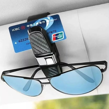 2 Pack Universal Car Sun Visor Glasses Clip Carbon Fibre Sunglasses Cards Holder