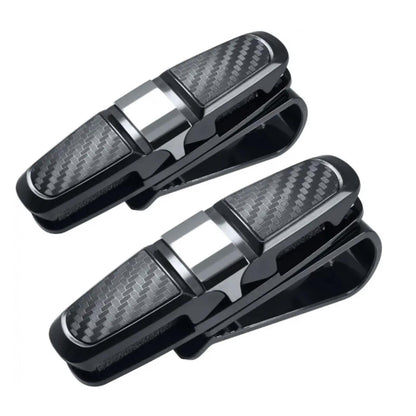 2 Pack Universal Car Sun Visor Glasses Clip Carbon Fibre Sunglasses Cards Holder