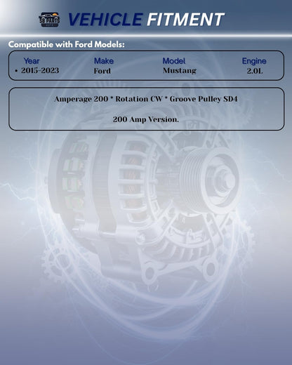 SB Parts Rebuilt Alternator 200Amp Replacement Compatible with Ford Mustang 2.3L 2015 2016 2017 2018 2019 2020 2021 2022 2023 (With Heated and Cooled Seats Only)