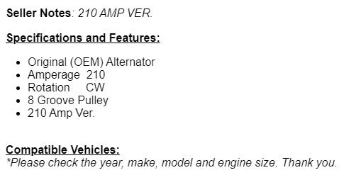 New Alternator For BMW 335I 435I 535I 640I 740I M235I X3-X5 X6 13-2015 (210 Amp)
