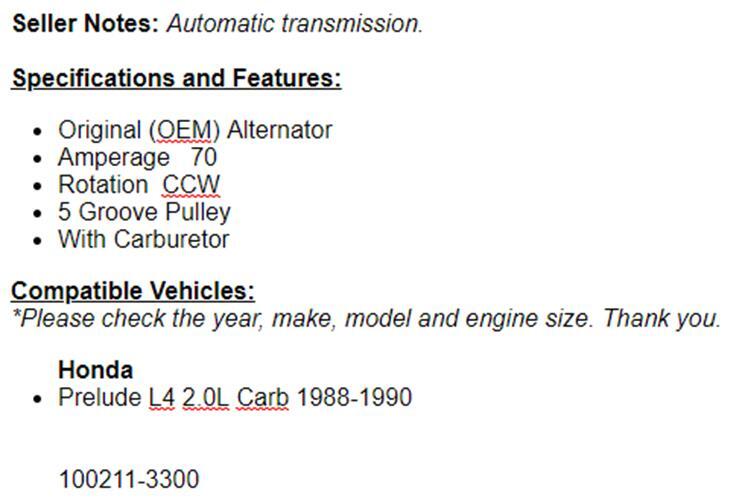 New ALTERNATOR Fits TOYOTA COROLLA AUTOMATIC 1993-1997 (1.6L-1.8L) OEM