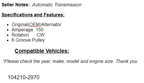 AlternatorFor Toyota 2013-2018, RAV4 Camry 2015-2017 (2.5) All Wheel Drive only