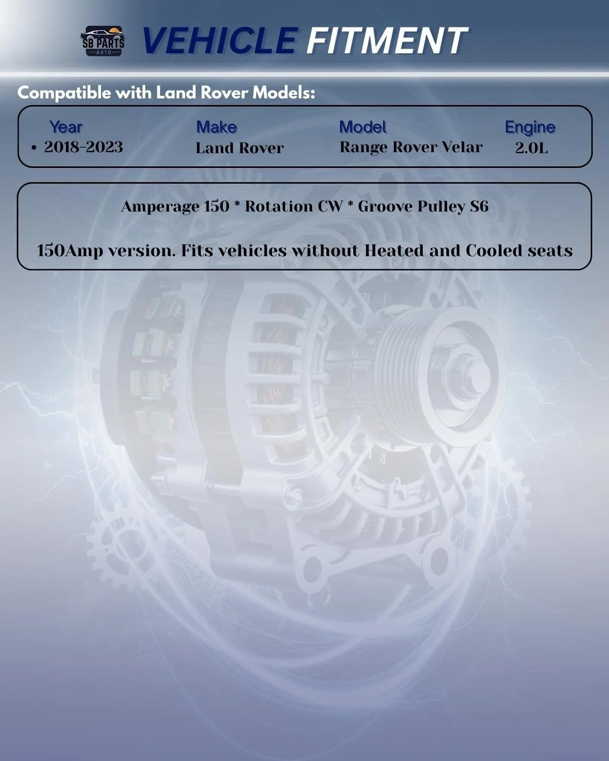 150Amp OEM Alternator for Range Rover Velar (2.0L) (Without Heated/Cooled Seats)